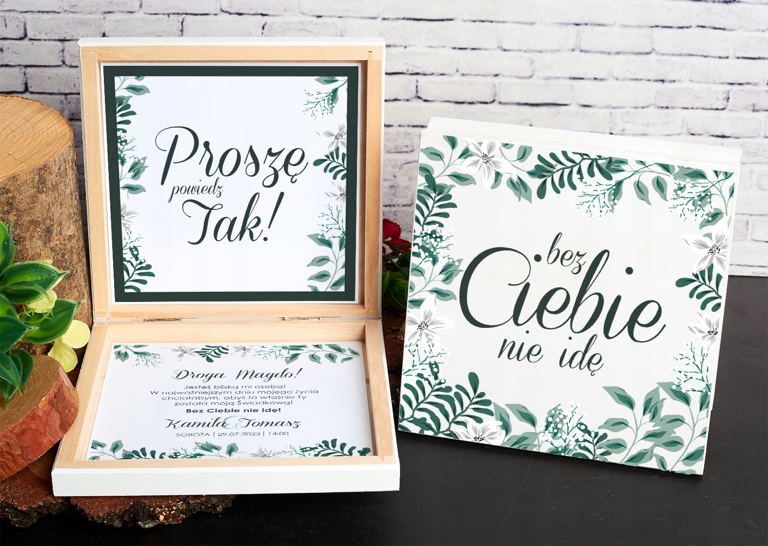 PUDEŁKO DREWNIANE PROŚBA DLA ŚWIADKA ŚWIADKOWEJ O ŚWIADKOWANIE C ZIELONE Z2 Liczba sztuk 1 szt.