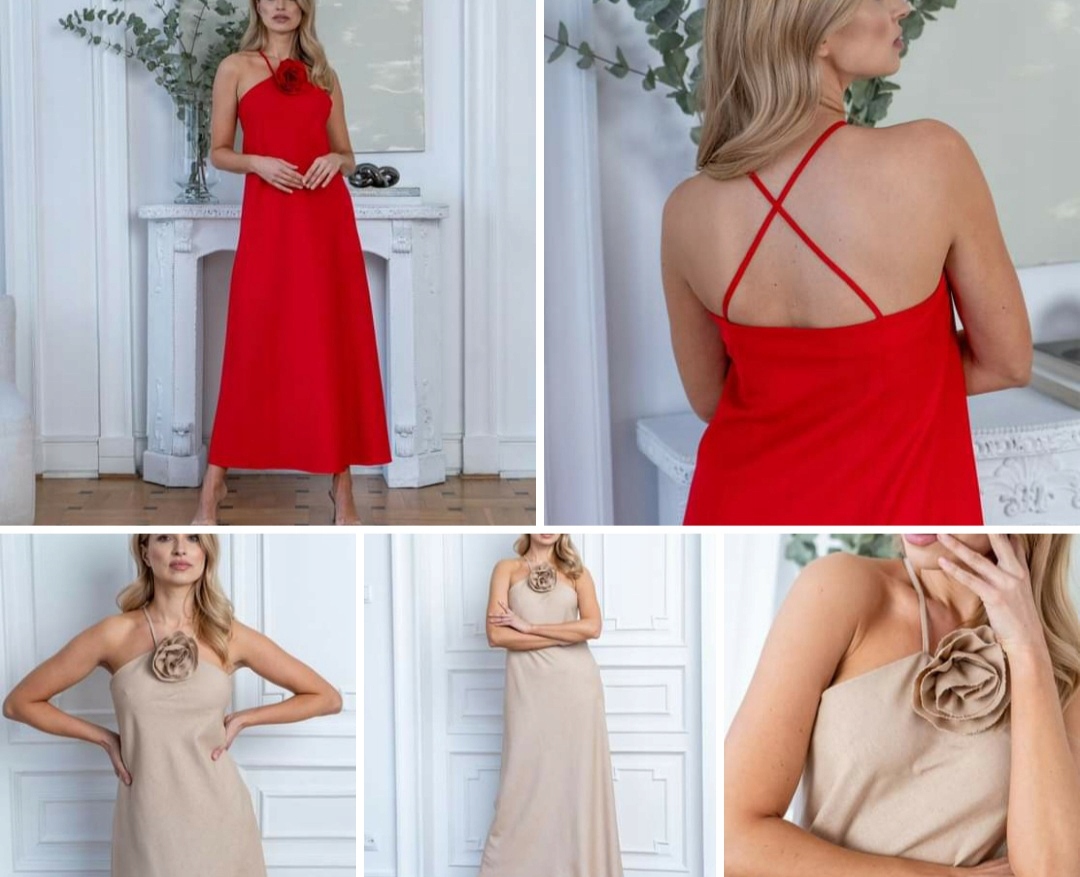 Šaty Červená Na Ramínka Len/Viskóza 0976 Lalous vel S