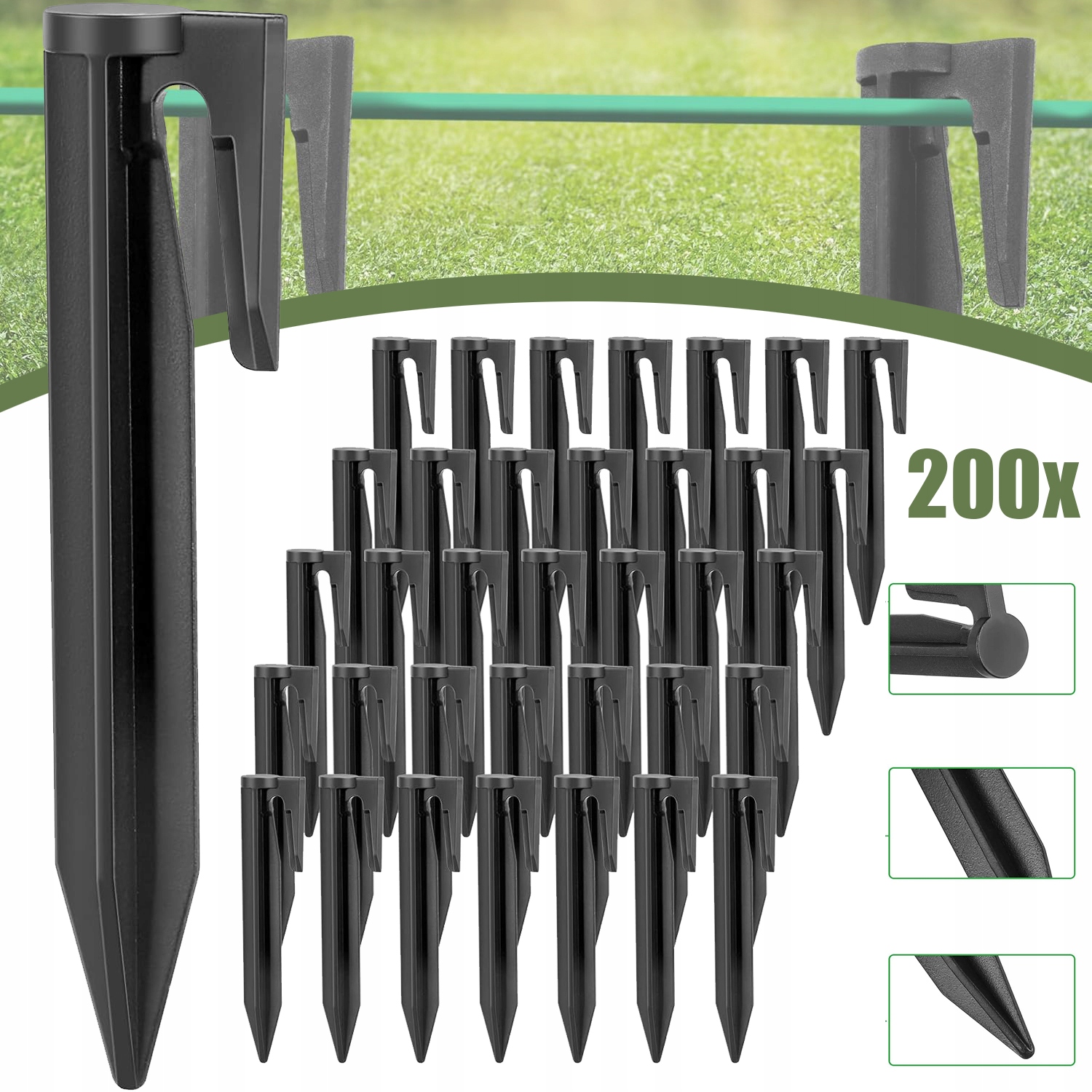 HAKI ŚLEDZIE DO ROBOTA KOSZĄCEGO, KOŁKI GRUNTOWE MOCOWANIE DRUTU, 200 SZT