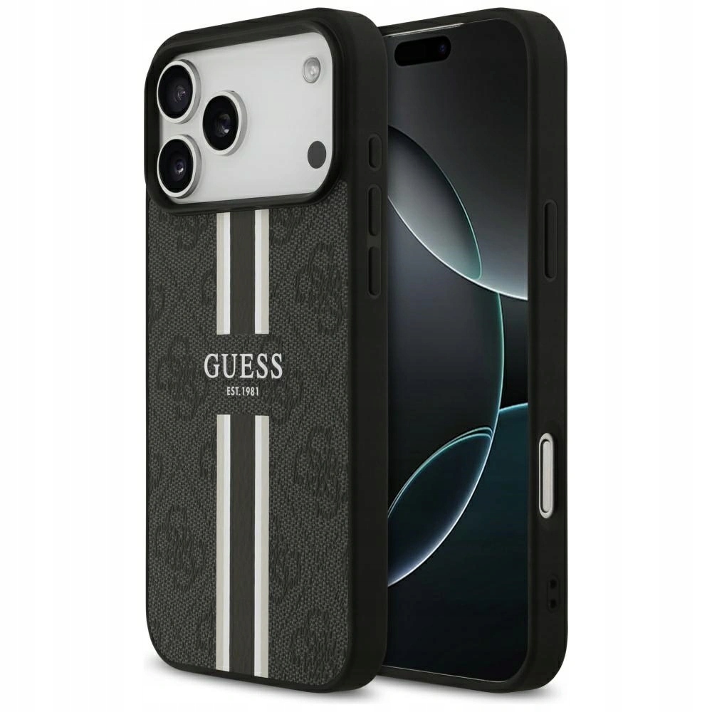 Pouzdro Guess 4G Printed Stripes MagSafe pro Apple iPhone 17 Pro Max, černé