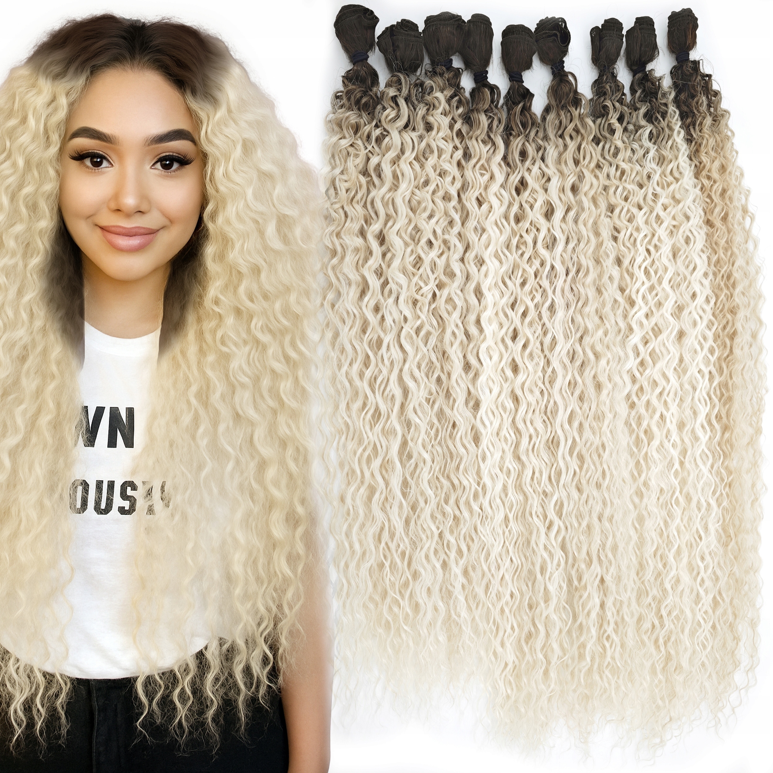 Afro Syntetické vlasy na pásku Beyonce Blond Loki 9-Pak 60 cm 320 g #blonde
