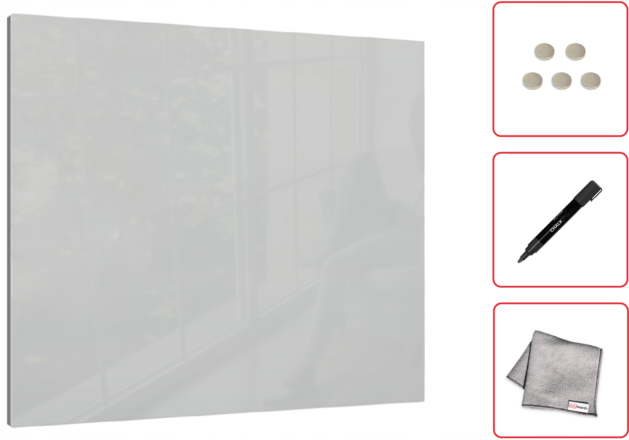 Tablica magnetyczna szklana Szara 50x50 cm magnesy neodymowe akcesoria