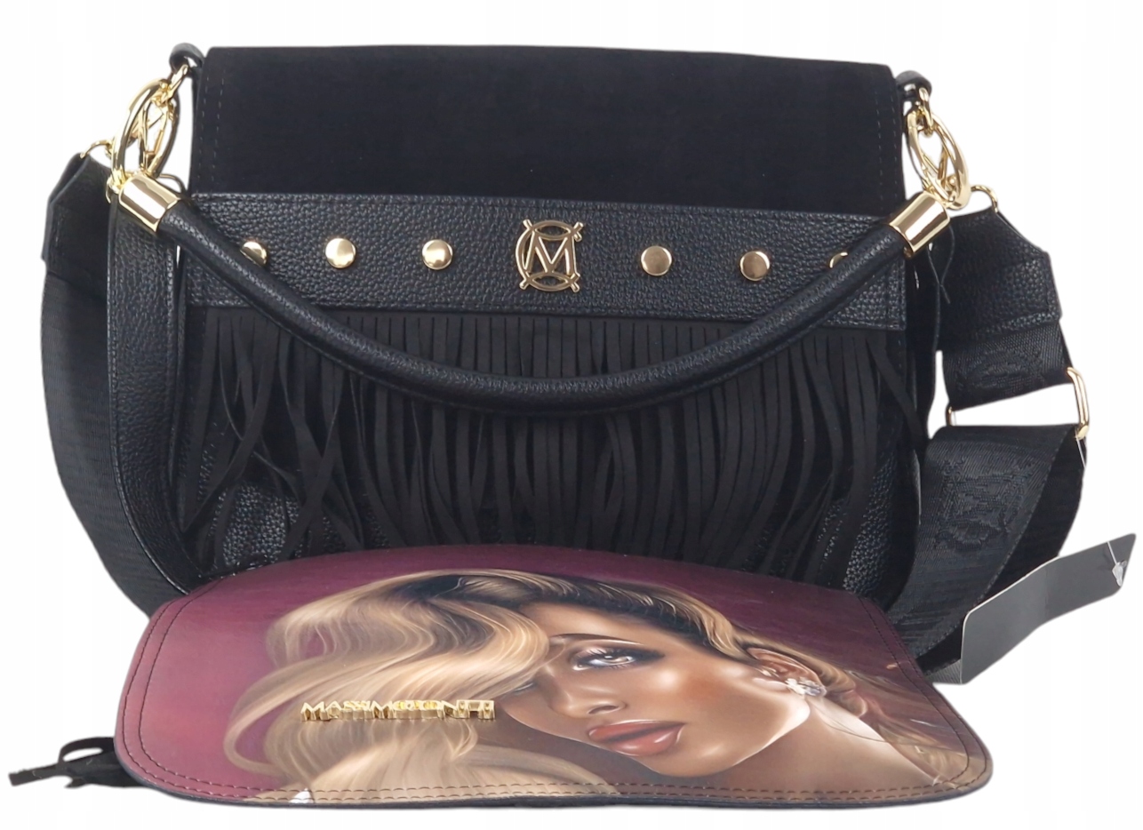 Massimo Contti kabelka přes rameno s vyměnitelnou klopou a střapci, černá