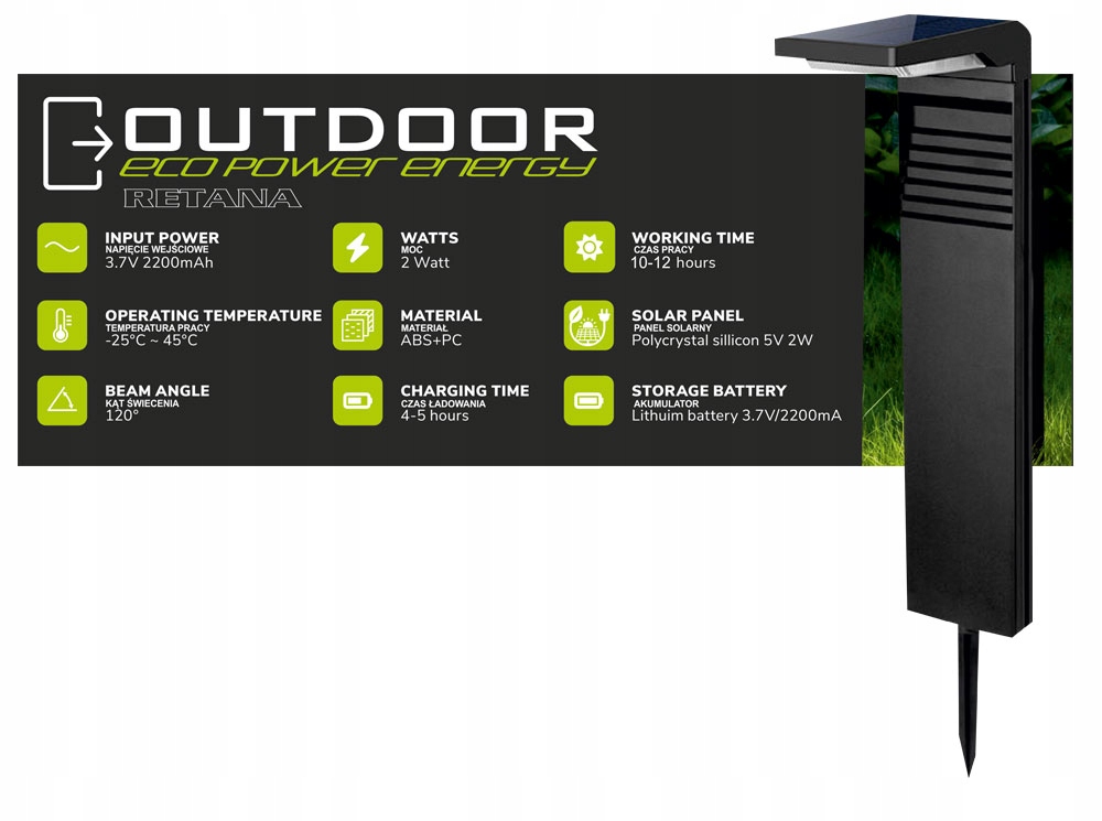 LAMPA SOLARNA WBIJANA RETANA REFLEKTOR LED OGRODOWY