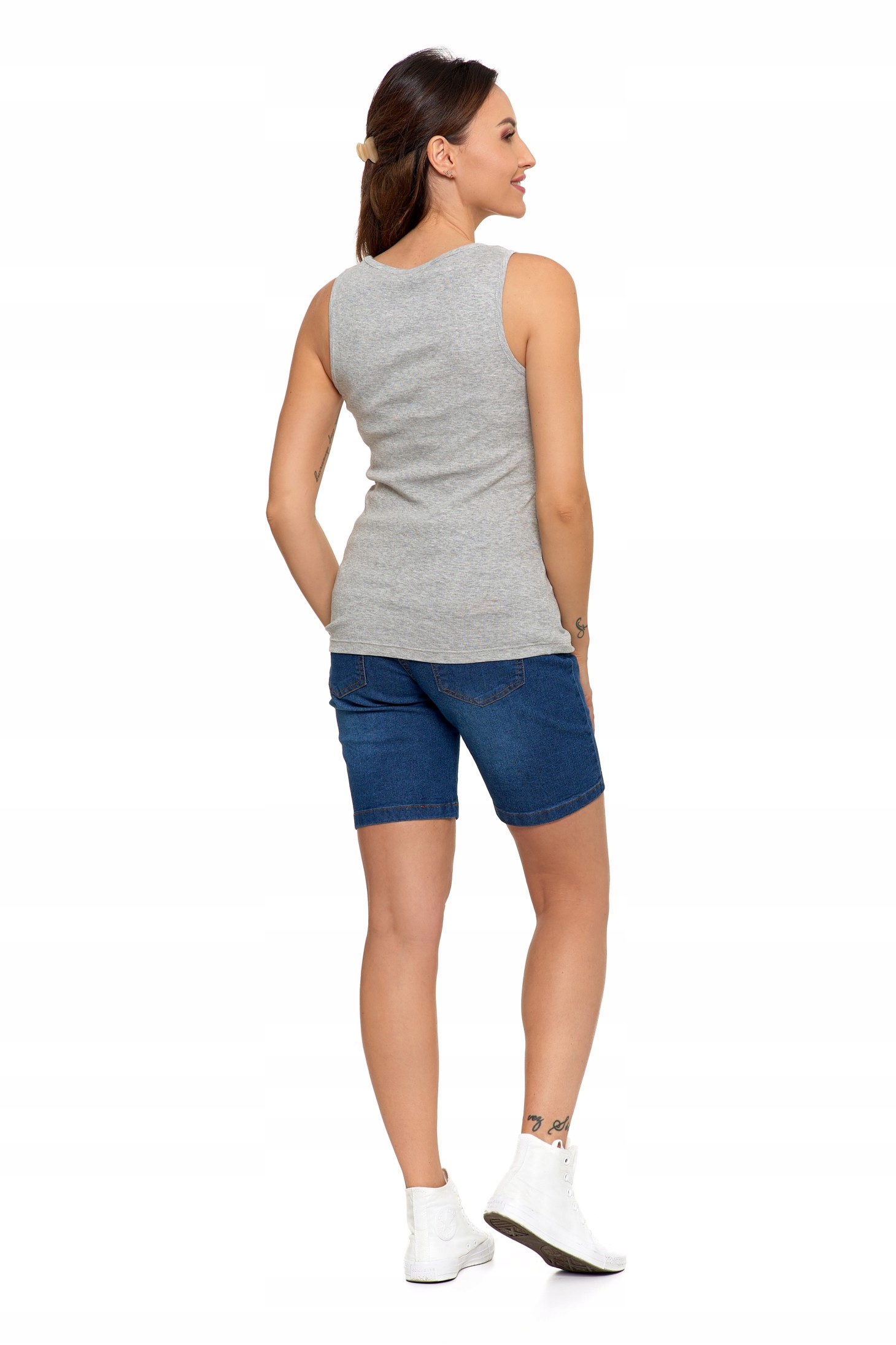 KOSZULKA DAMSKA NA RAMIĄCZKACH TANK-TOP KLASYCZNA GŁADKA MORAJ M SZARA Kolor szary