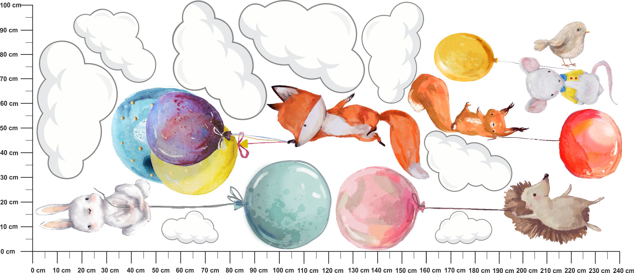 ZWIERZAKI KRÓLIKI BALONY NAKLEJKI NA ŚCIANĘ240x100 Motyw Dziecięce