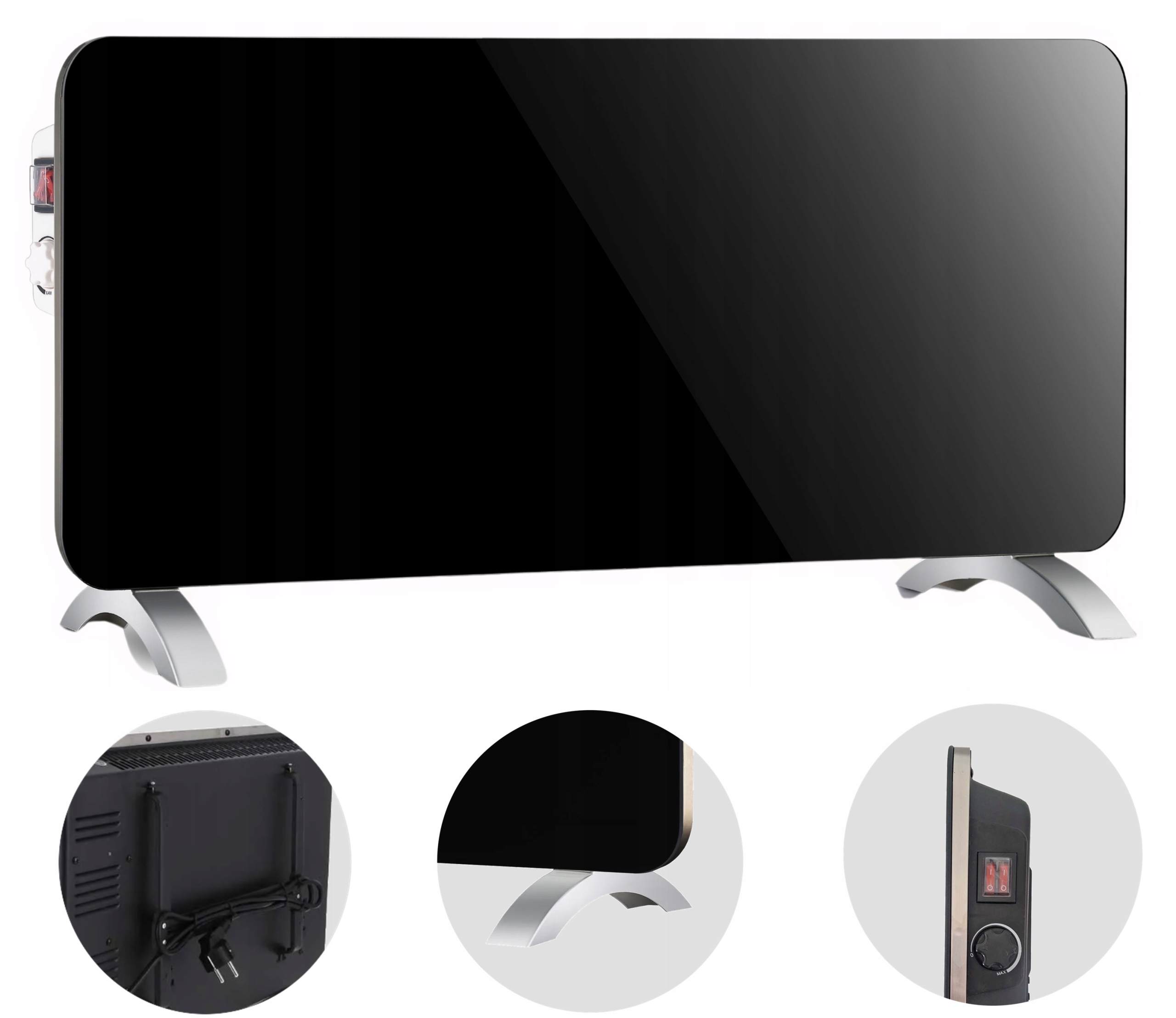 Konvektorový Elektrický Ohřívač 2000W Silné Tvrzené Sklo Termostat