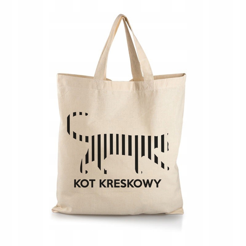 

Modna Torba Beżowa na ramię Shoper Kot Kreskowy 01