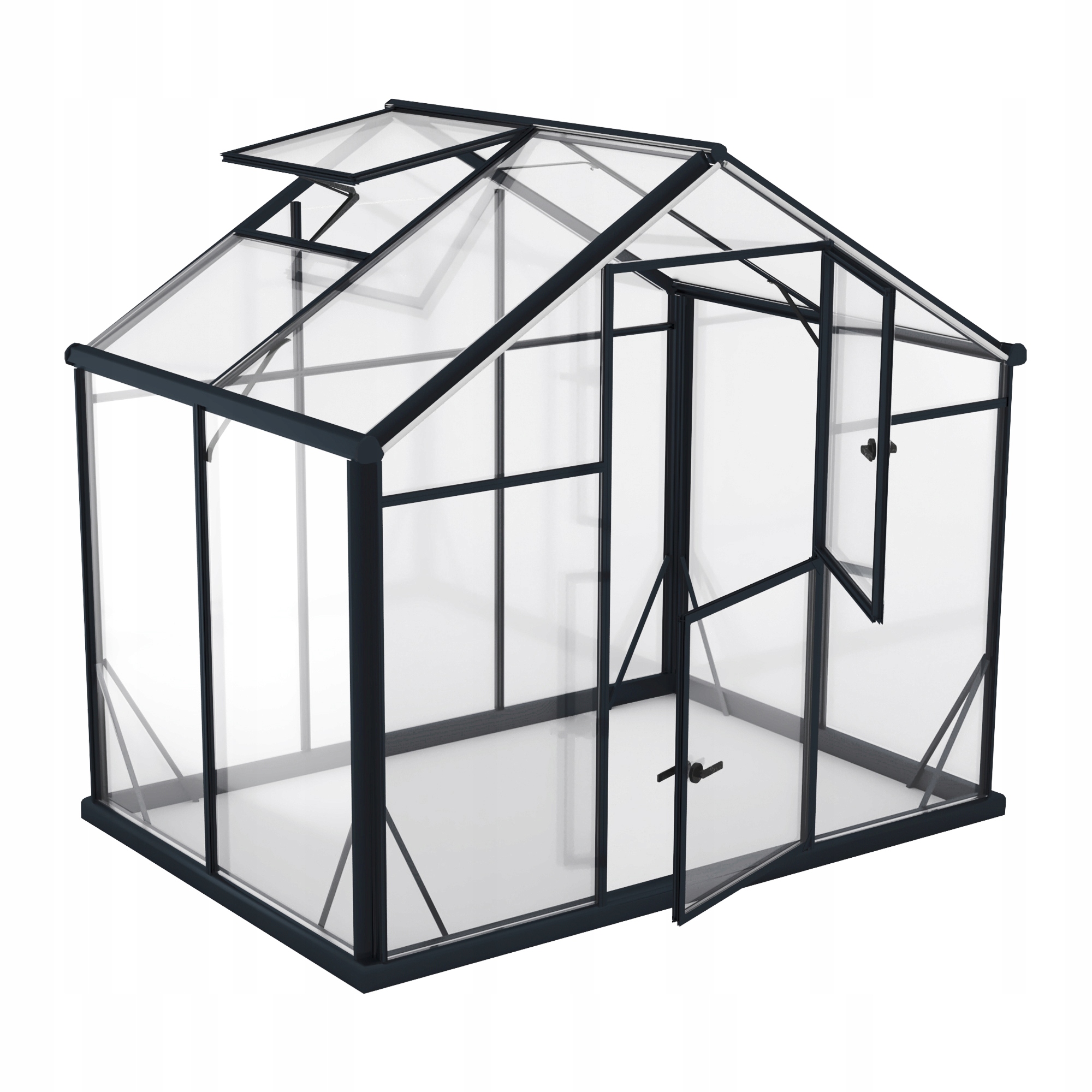 Skleník Glass L-3 Tvrzené Sklo 220x150x208 cm Černá 3,3 m2 Sklo
