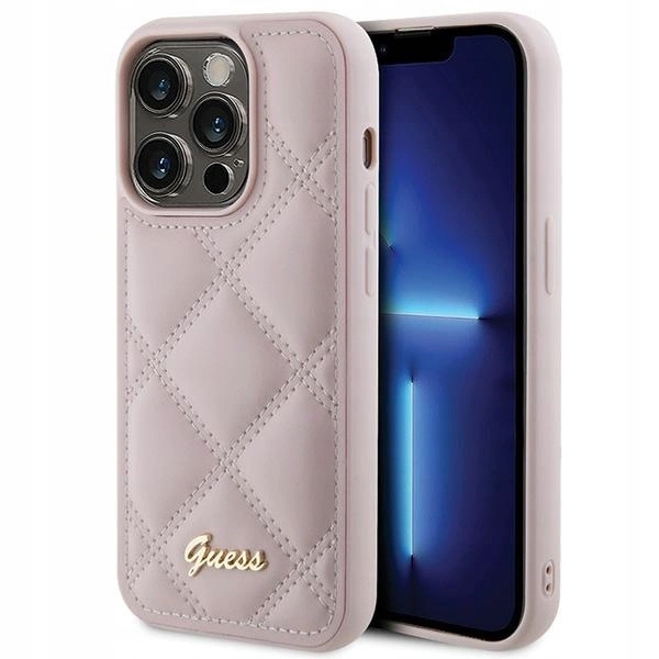 Pouzdro Guess Quilted Metal Logo pro iPhone 15 Pro růžové