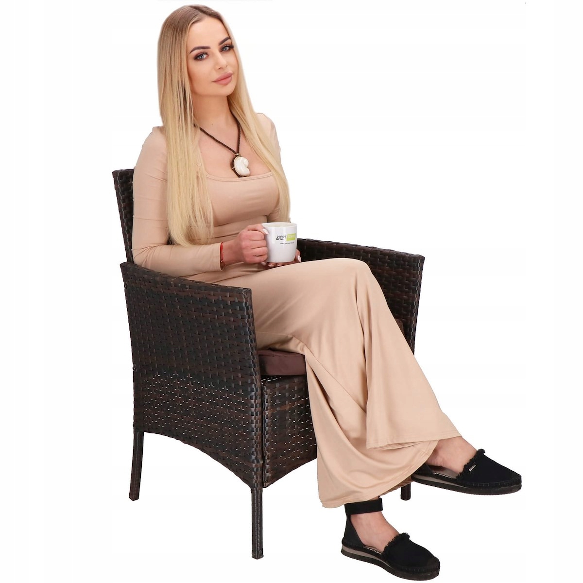 ZESTAW MEBLI OGRODOWYCH SOFA STOLIK FOTELE TECHNORATTAN KOMPLET MEBLE OGRÓD Styl tradycyjny