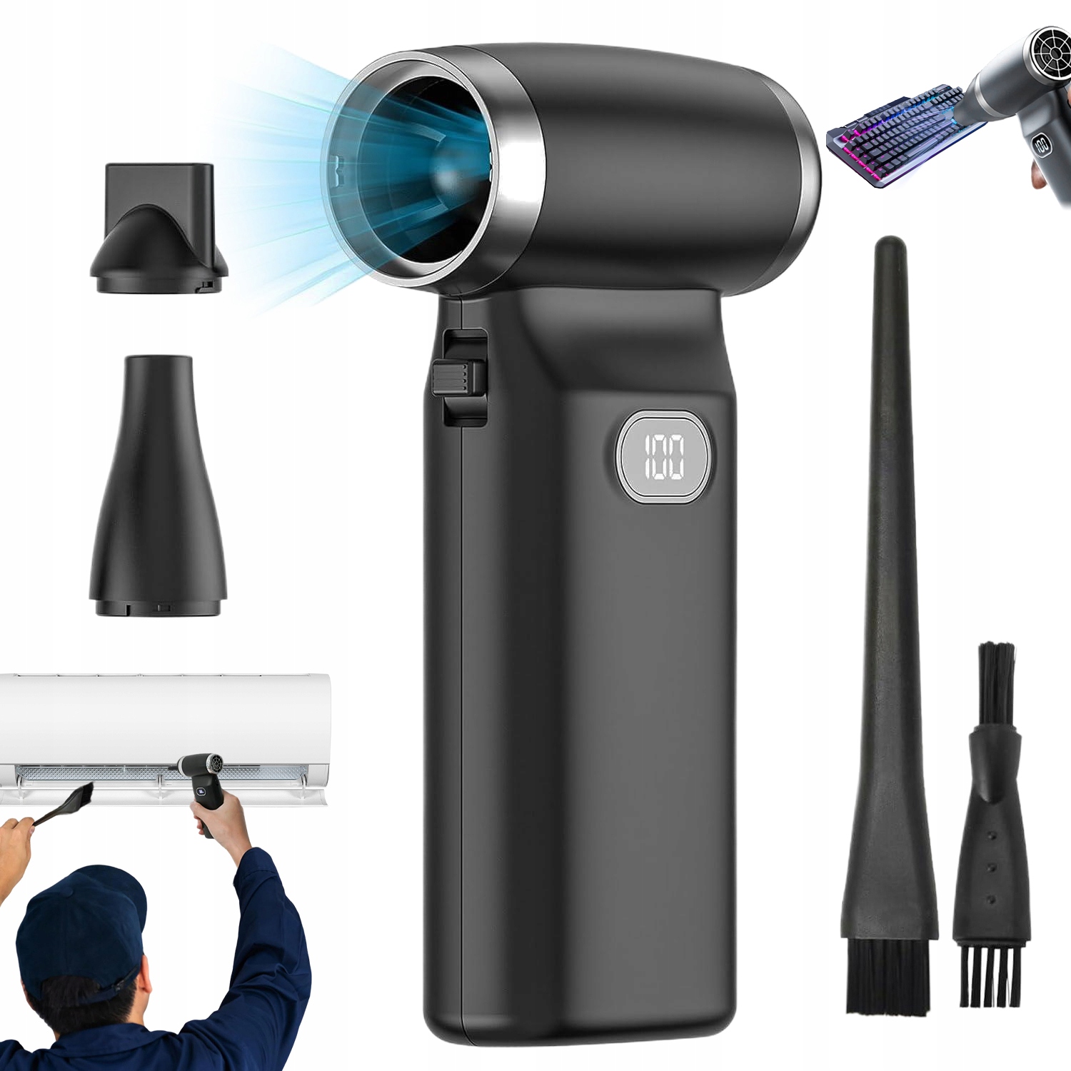 Foukač Prachu, Lapač Prachu, Turbínový Vysoušeč Vlasů 11 V 6000 Mah, Černý