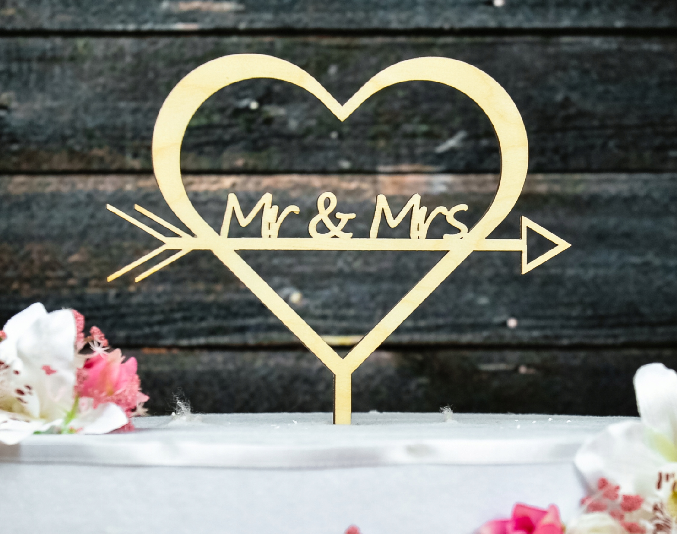 Topper TŚD-3-Mr & Mrs Ślub Wesele Drewniany Marka Dekor Laser