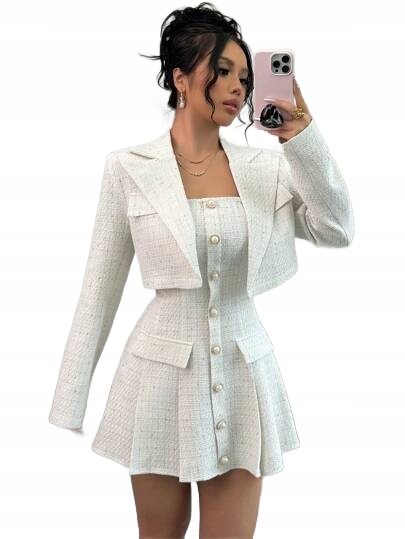 Shein Krátké Sako A Šaty S Knoflíky Bílá Tall M 2BA