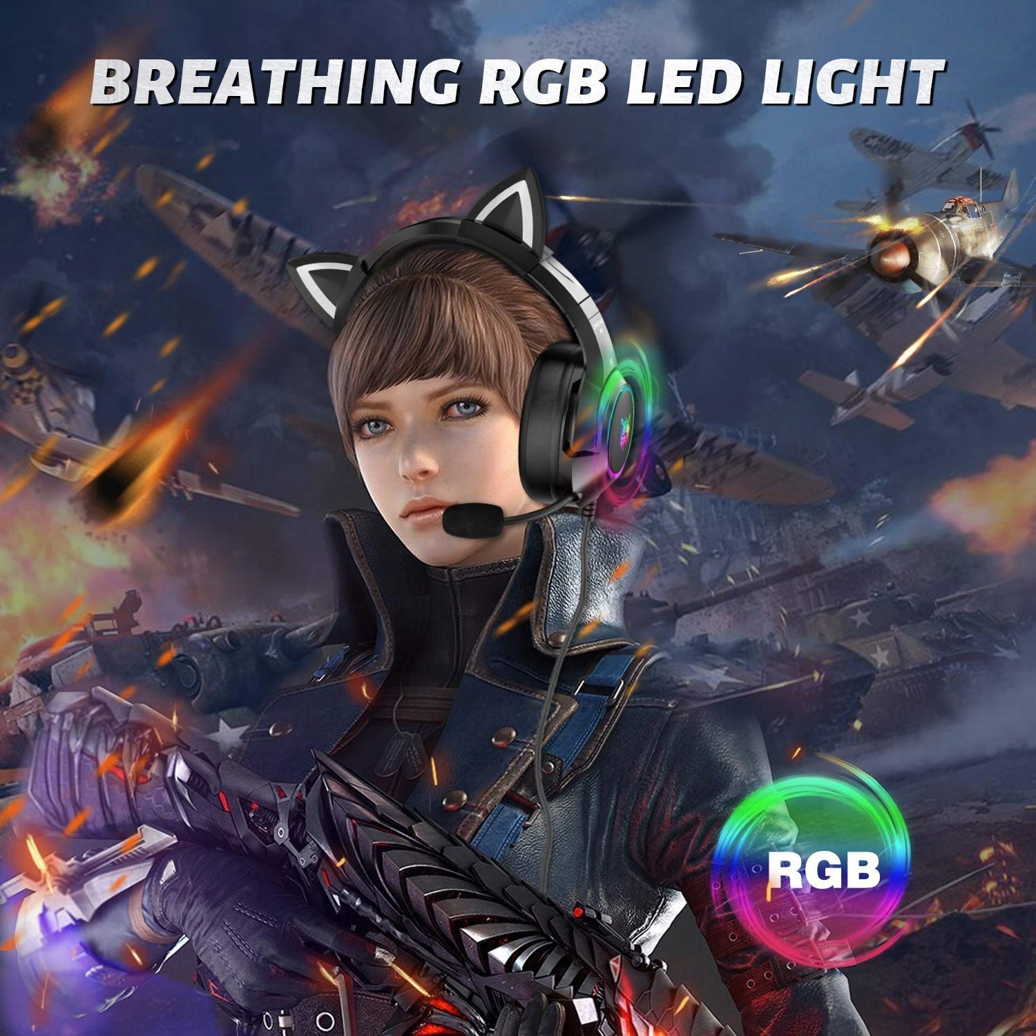 PHNIXGAM Słuchawki Gamingowe Dla PS4 PS5 Xbox PC RGB Surround Czarne — miniatura 2