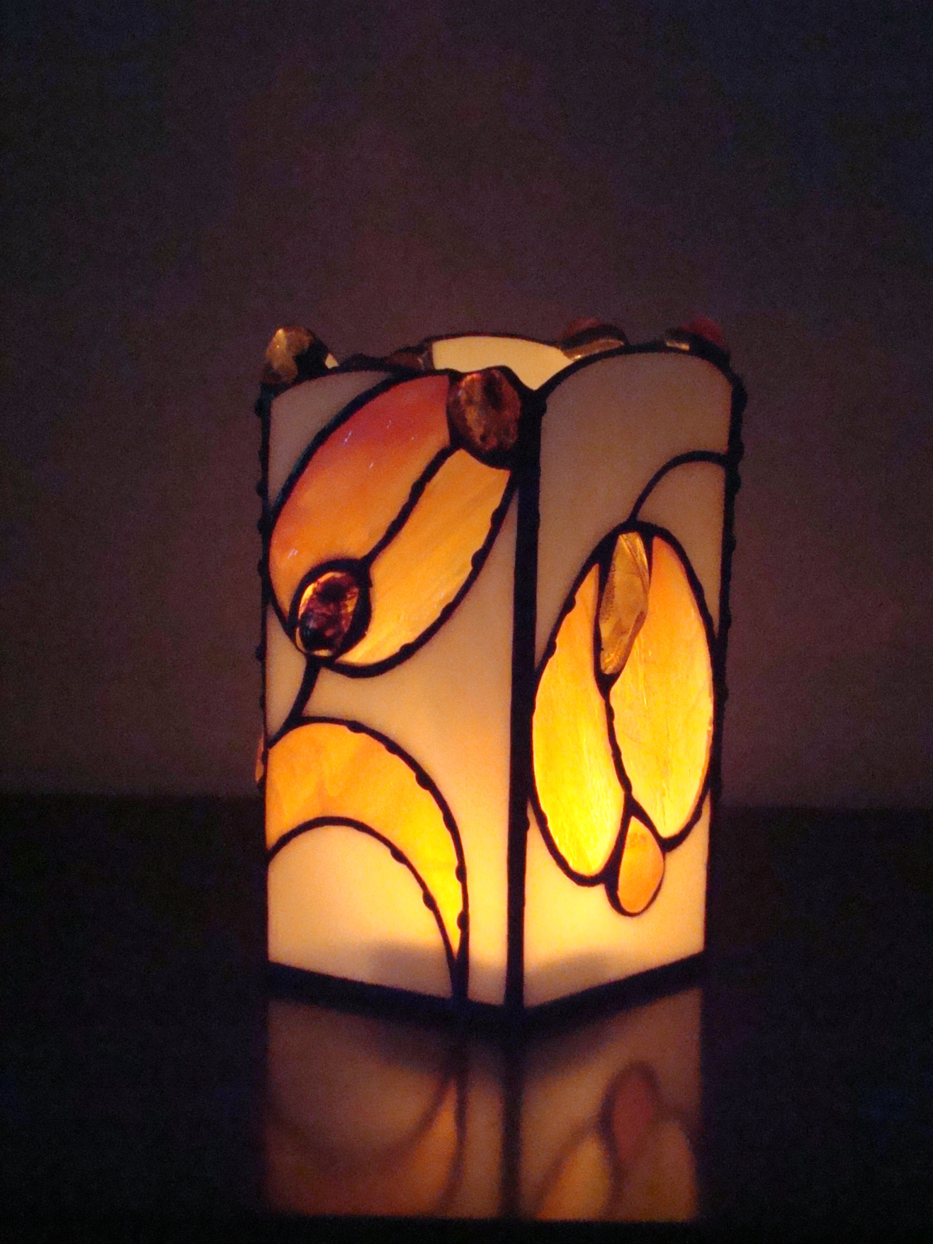 Vitrážový svícen velký s jantarem