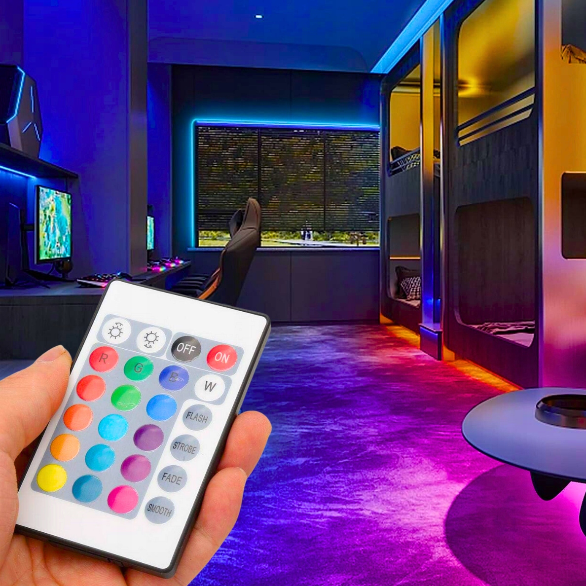 LEDY WODOODPORNE KOLOROWE TAŚMA LED RGB WODOODPORNA 5m Z PILOTEM Marka Memfis