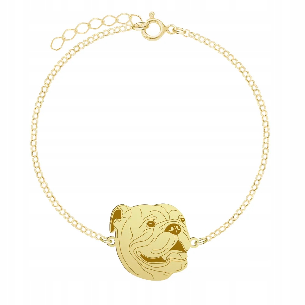 Zlatý náramek se psem Anglický buldoček 925 Šperky Gravírování Bonus
