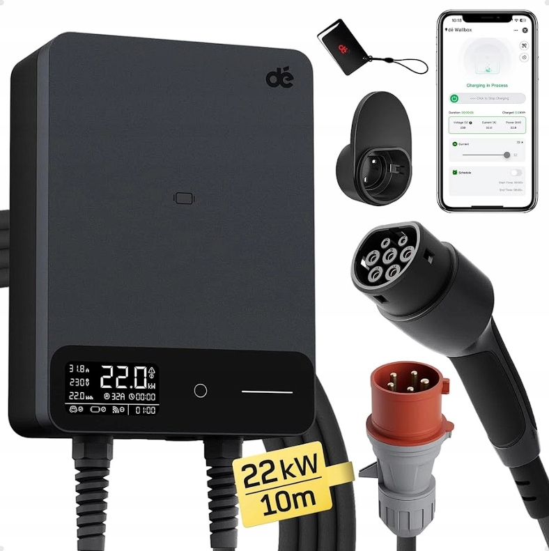 Wallbox Ev 22 kW Typ 2 Wi-Fi Rfid stacionárna nabíjačka do auta 10 m