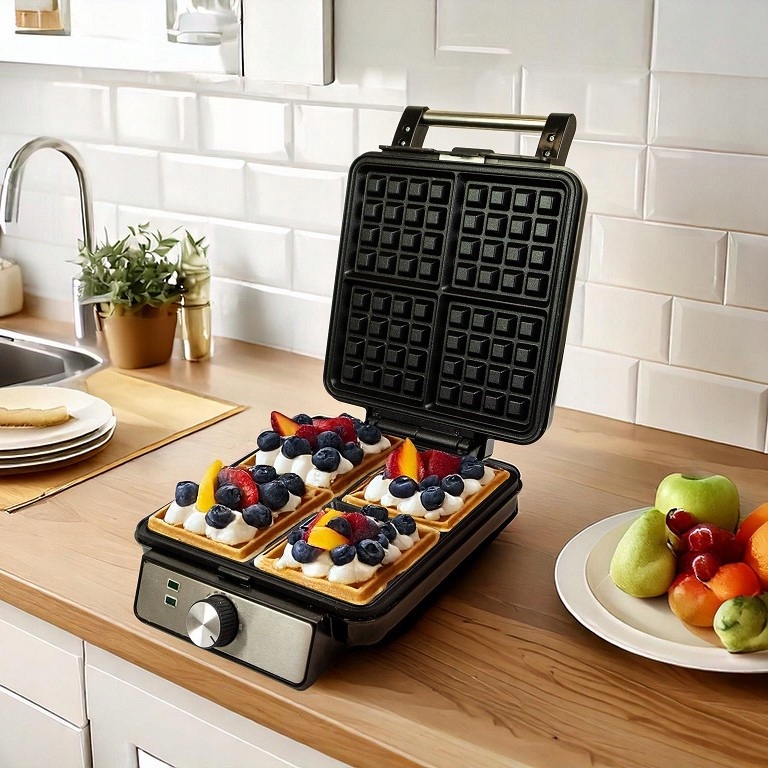 MOCNA GOFROWNICA 4 CHRUPIĄCE GOFRY REGULACJA TEMPERATURY TERMOSTAT 1500W Liczba gofrów 4