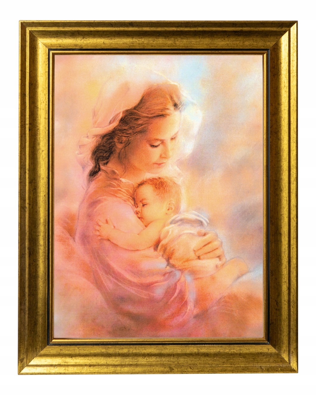 Matka Boží S Dítětem Sakrální Obraz Ve Zlatém Zdobeném Rámu 30X40