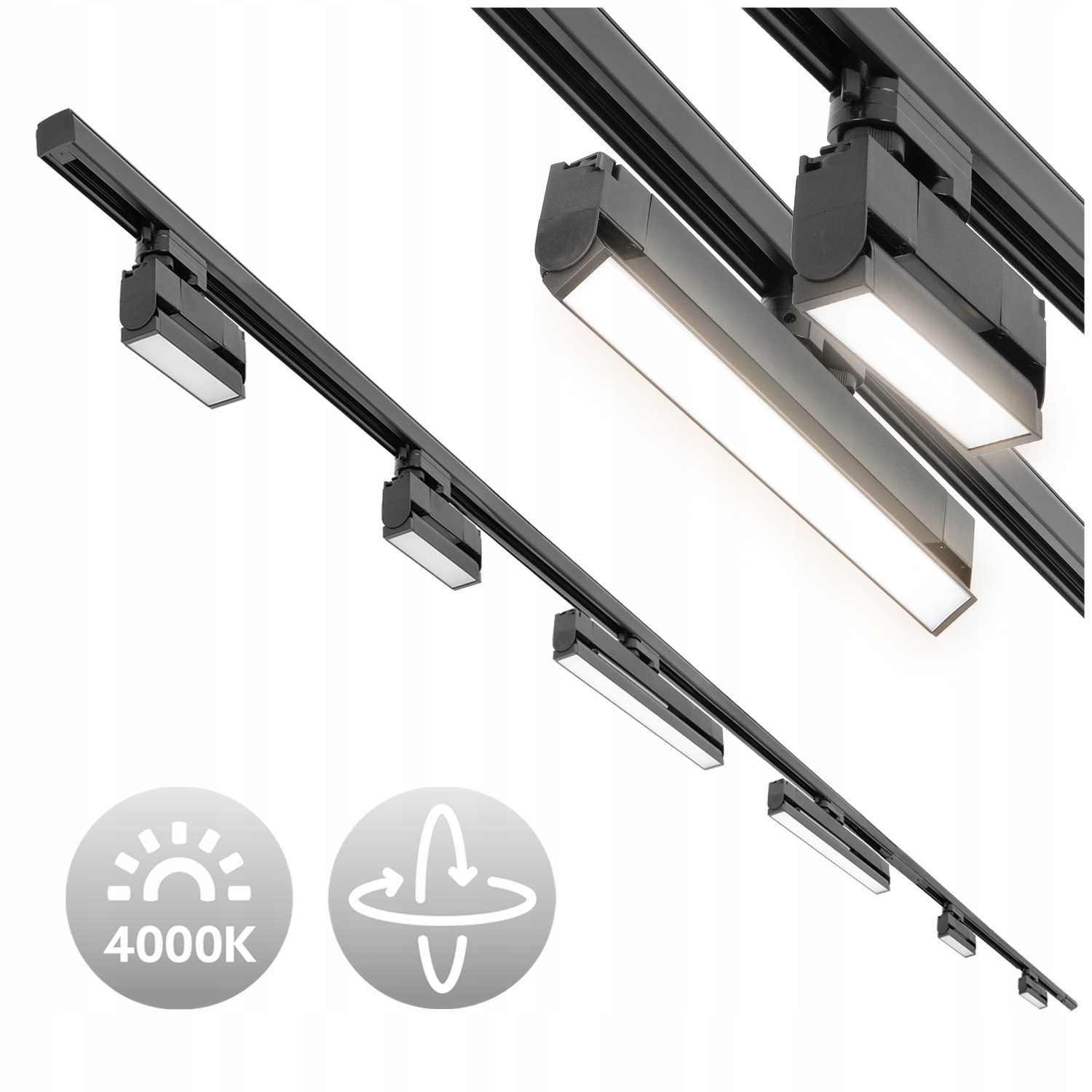 Oświetlenie Szynowe Zasilanie 2m 1m 4x lampy Led 12W 2x lampy Led 36W