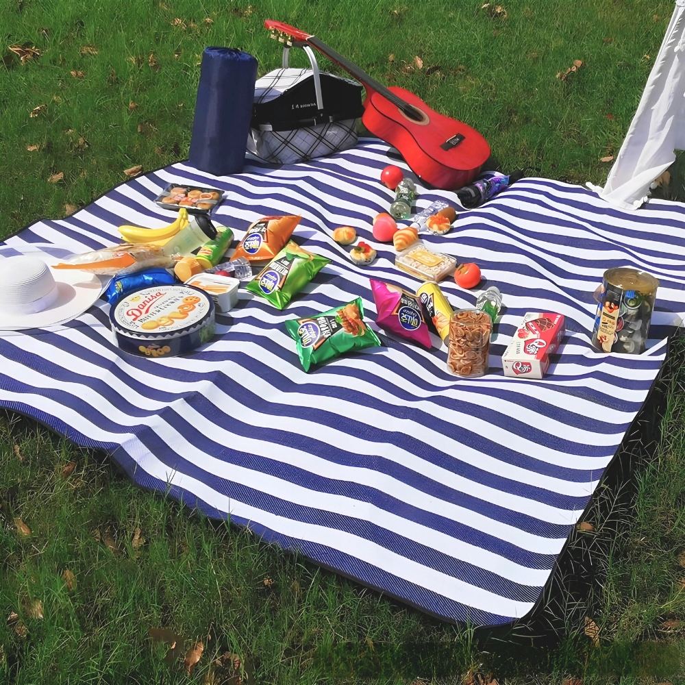 MATA KOC PLAŻOWY PIKNIKOWY IZOLACJA 200x200 DUŻY WODOODPORNY SKŁADANY PASY Wzór paski