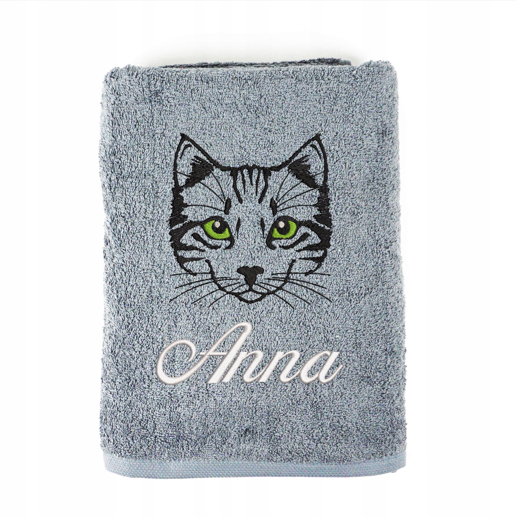 RĘCZNIK KĄPIELOWY Z HAFTEM GŁOWY KOTA + TWOJE IMIĘ