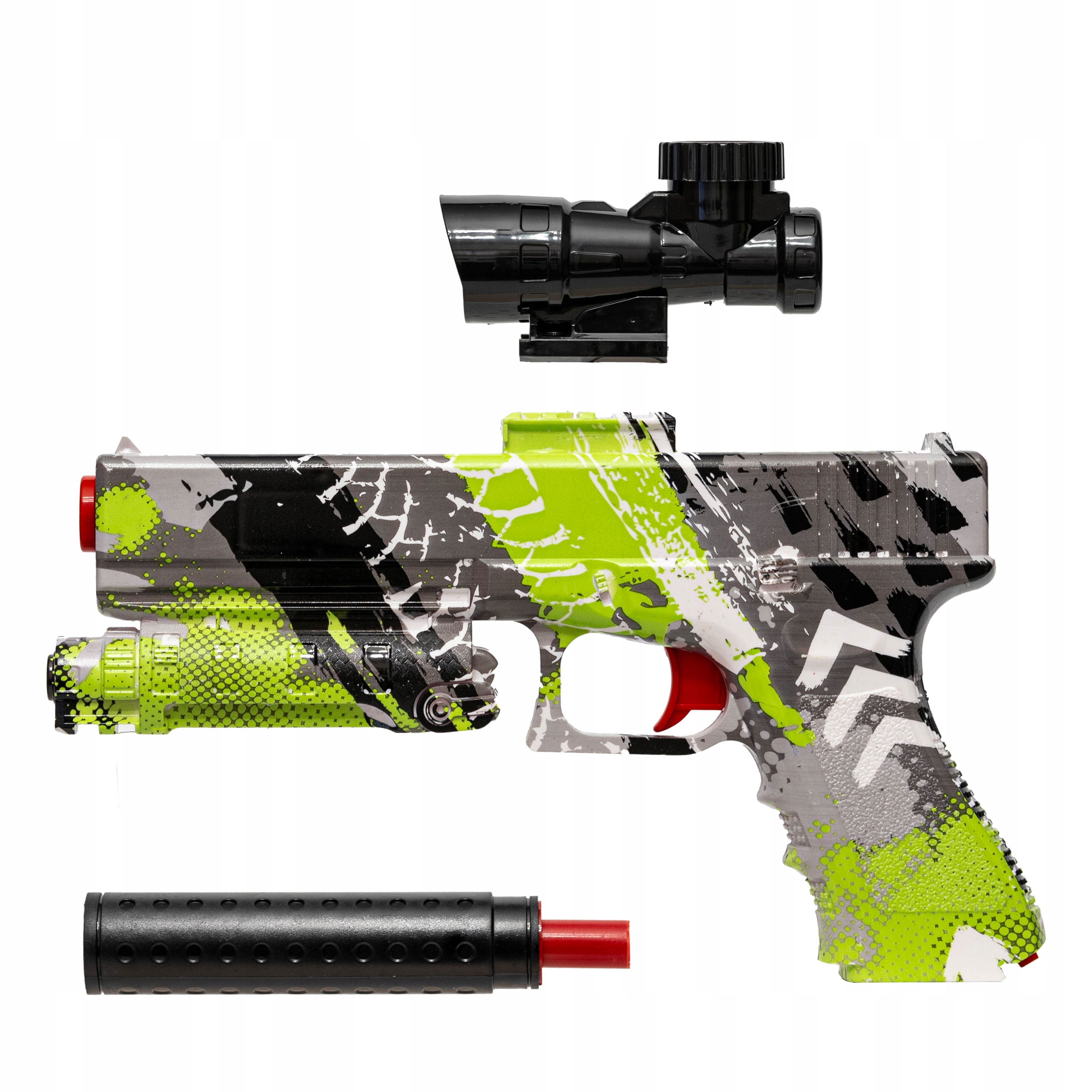 PISTOLET GLOCK AUTOMAT NA KULKI ŻELOWE Z TŁUMIKIEM ELEKTRYCZNY Wiek dziecka 14 lat +