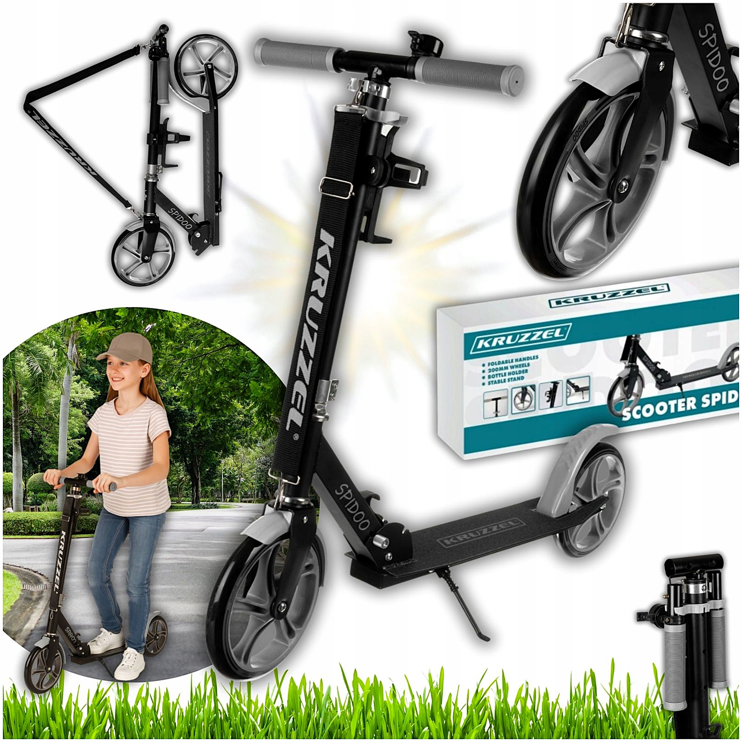 Hulajnoga Miejska Składana Duża dla Dzieci Duże Koła 200mm Lekka Hamulec