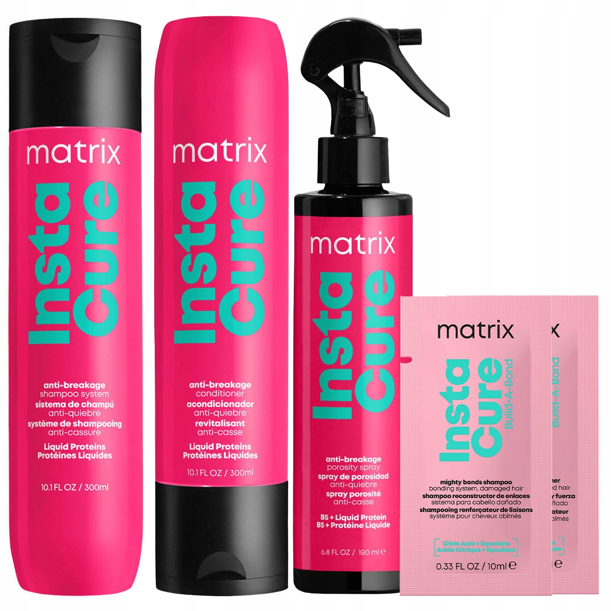 Matrix InstaCure zestaw do włosów zniszczonych szampon odżywka spray+GRATIS
