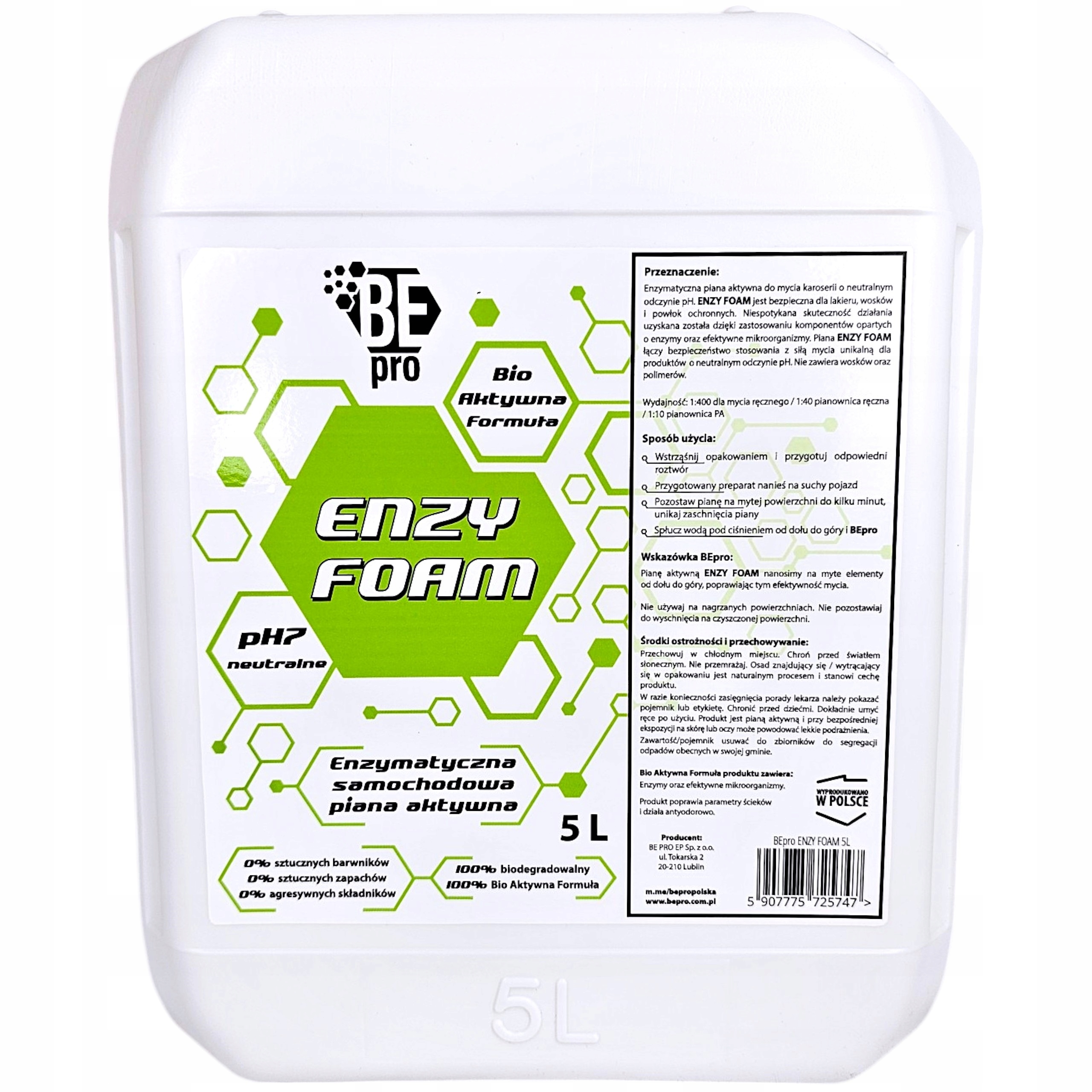 Piana Aktywna do mycia pojazdów Neutralna Enzymatyczna Biodegradowalna 5L