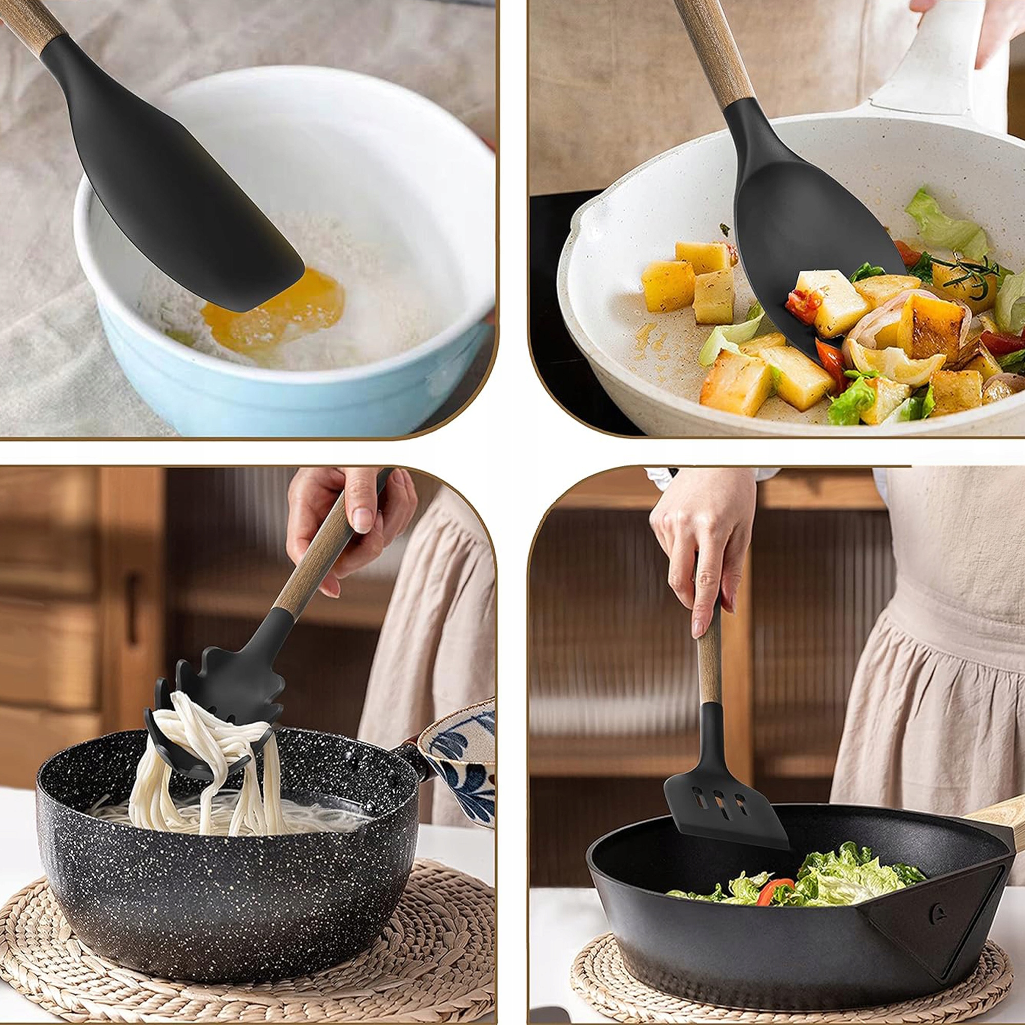 AKCESORIA DO KUCHNI PRZYBORY ZESTAW NARZĘDZIA KUCHENNE 12 ELEMENTÓW CZARNY