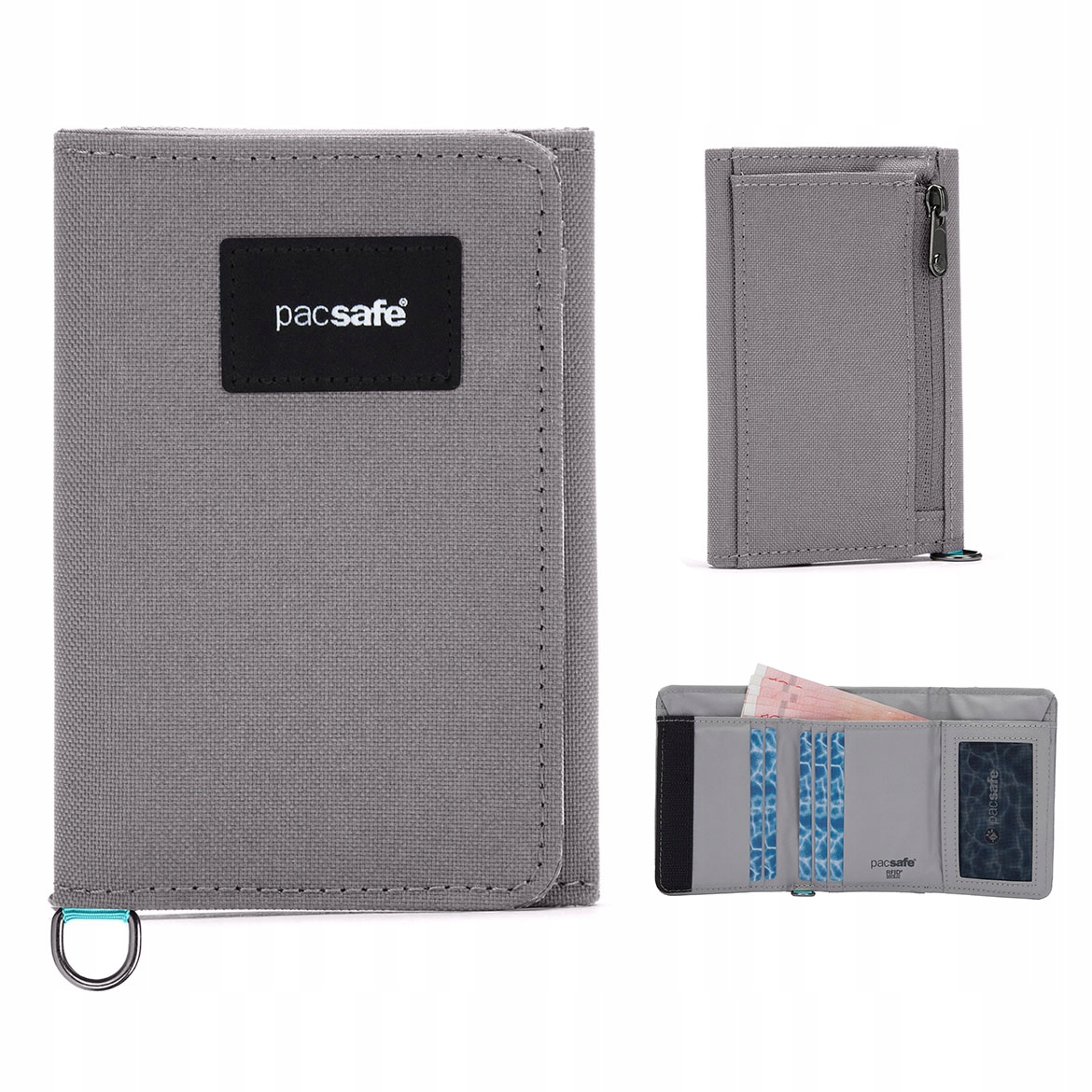 Mały Portfel Pacsafe RFIDsafe Trifold Rfid Antykradzieżowy na Rzep Szary