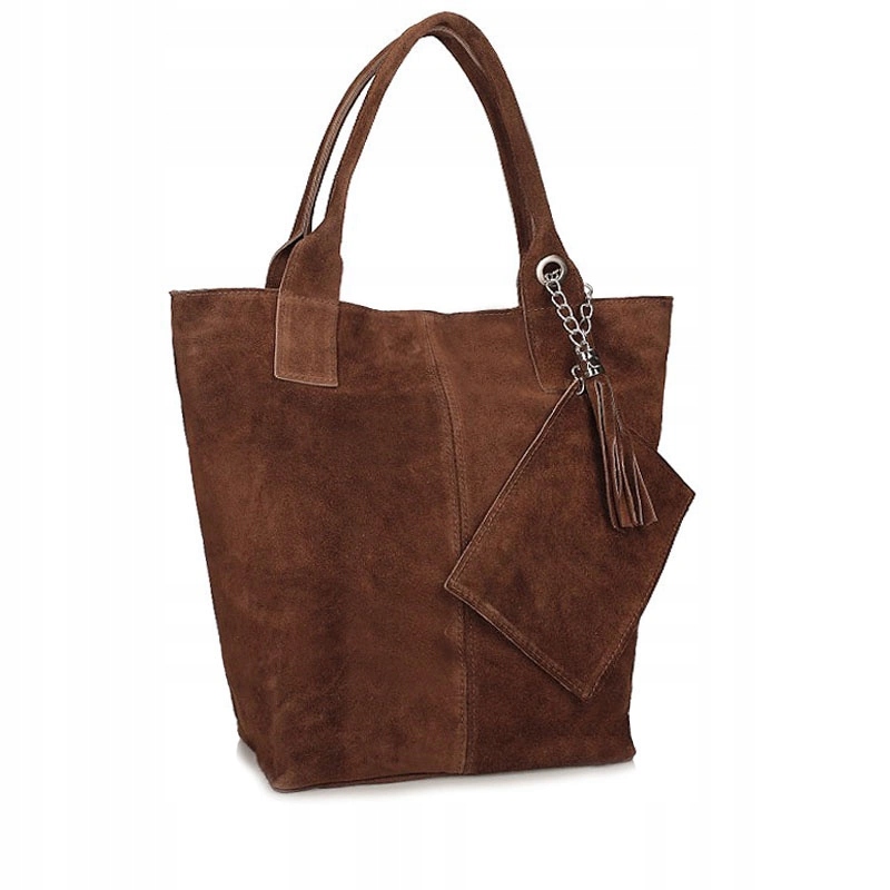 Shopper kabelka z welurové kůže Toscanio 1101 hnědá