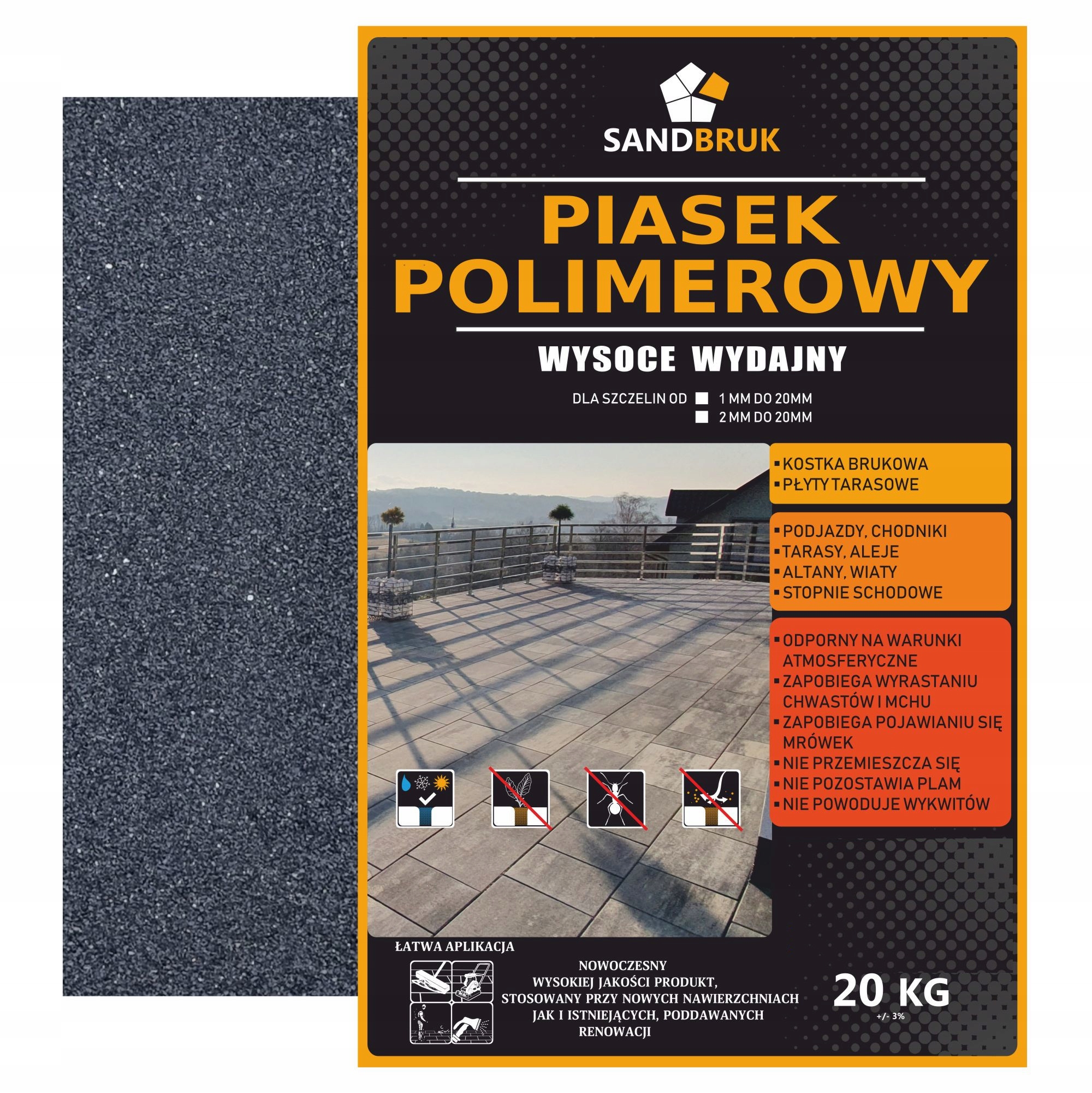 Piasek Polimerowy SandBruk Fuga Do Kostki Bruk Płyt Grafitowo Czarny 10kg..