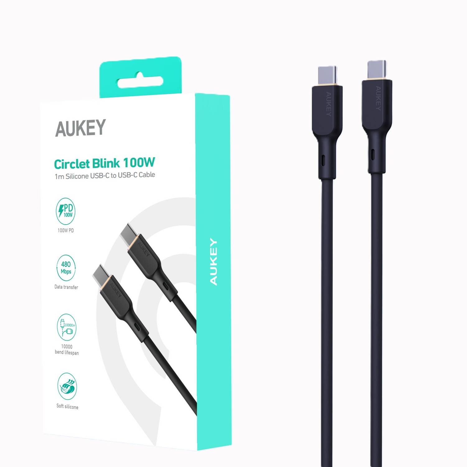 Przewód AUKEY CB-SCC101 USB-C - USB-C 1M 100W Zgodność ze standardem Quick Charge 1.0 Quick Charge 2.0 Quick Charge 3.0 Quick Charge 4.0