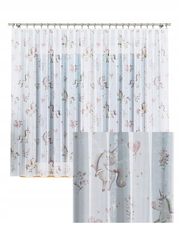 Záclona Jednorožec Voál Záclona Koník s páskou na žabky Tunel š. 250x100