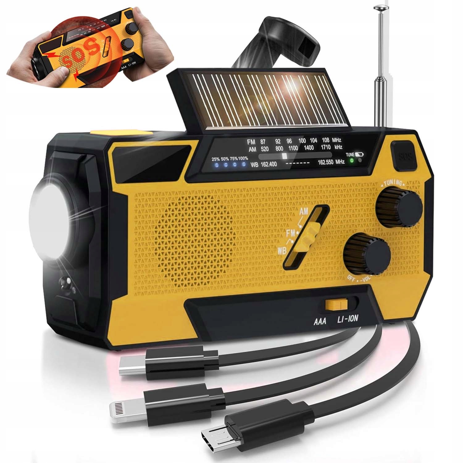 Nouzové Solární Rádio Fm Am Svítilna Omáčka Powerbanka 2000MAH Ruční Klika
