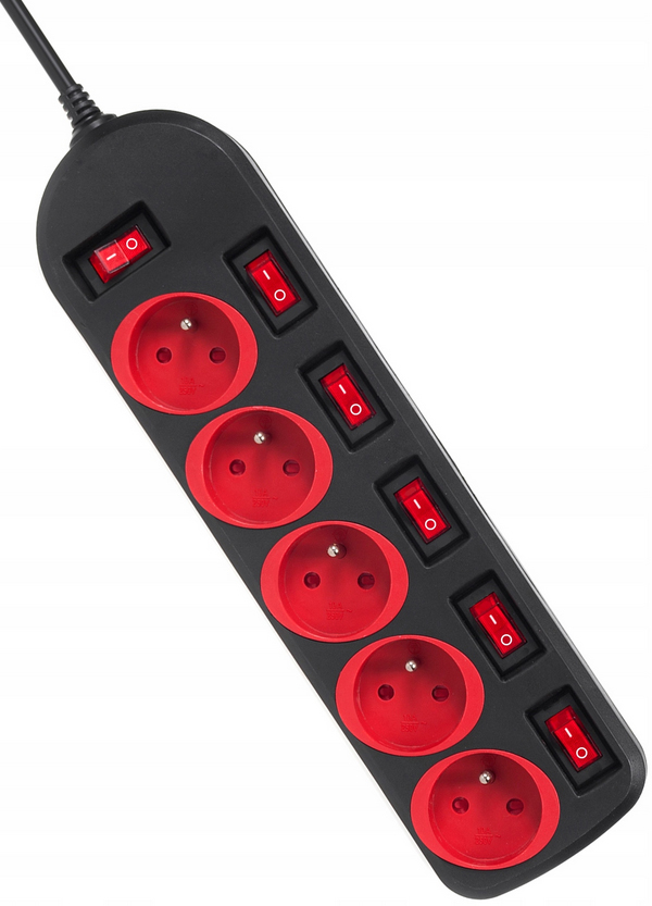 LISTWA ZASILAJĄCA PRZEDŁUŻACZ Z WYŁĄCZNIKAMI 5 GNIAZD 1,5m Marka Maclean