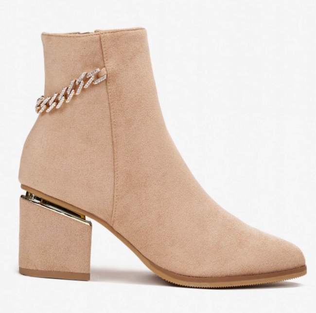 SEASTAR BEŻOWE ZAMSZOWE BOTKI NA OBCASIE R38