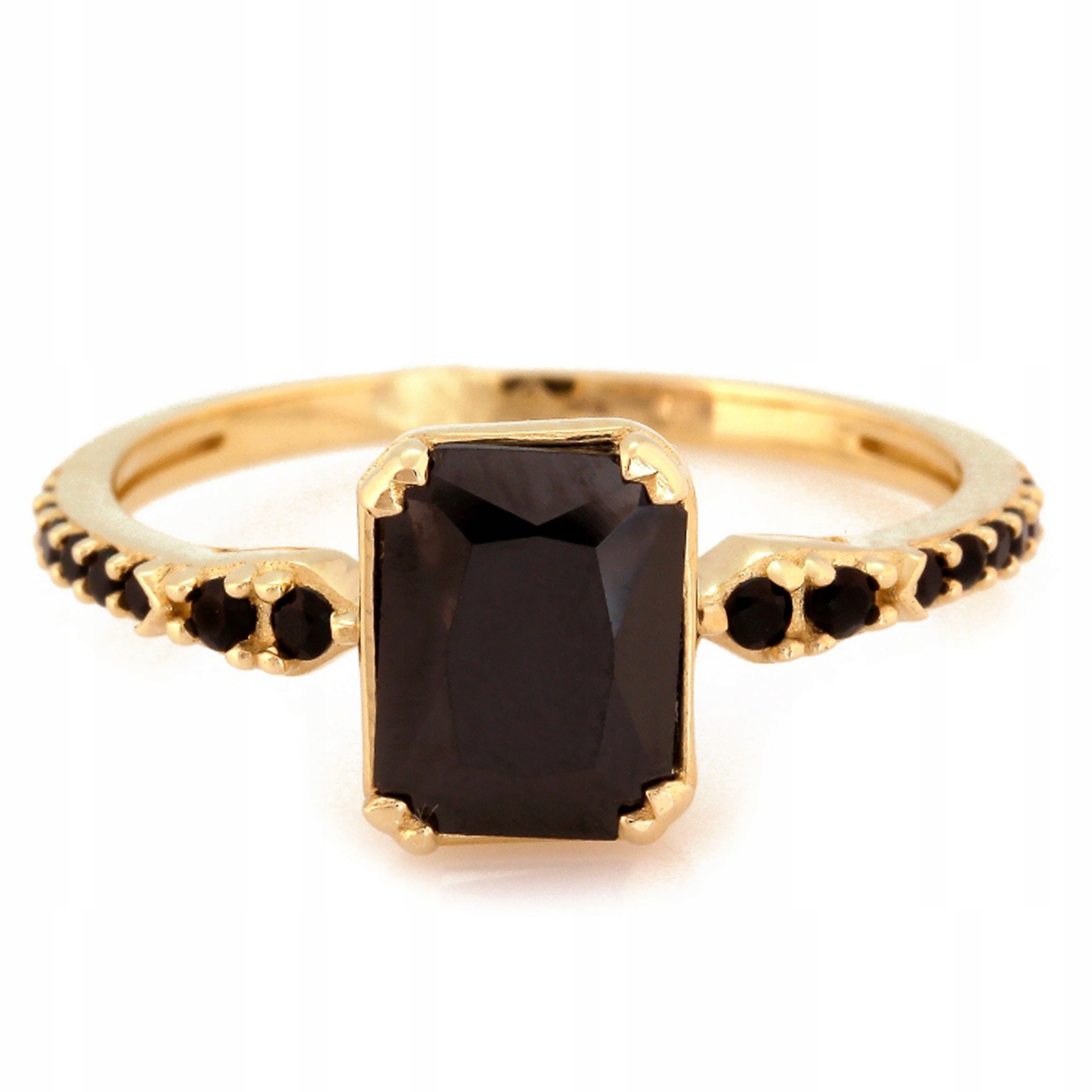 Zlatý prstýnek 585 s černými kameny, elegantní vzor, velikost 16, módní