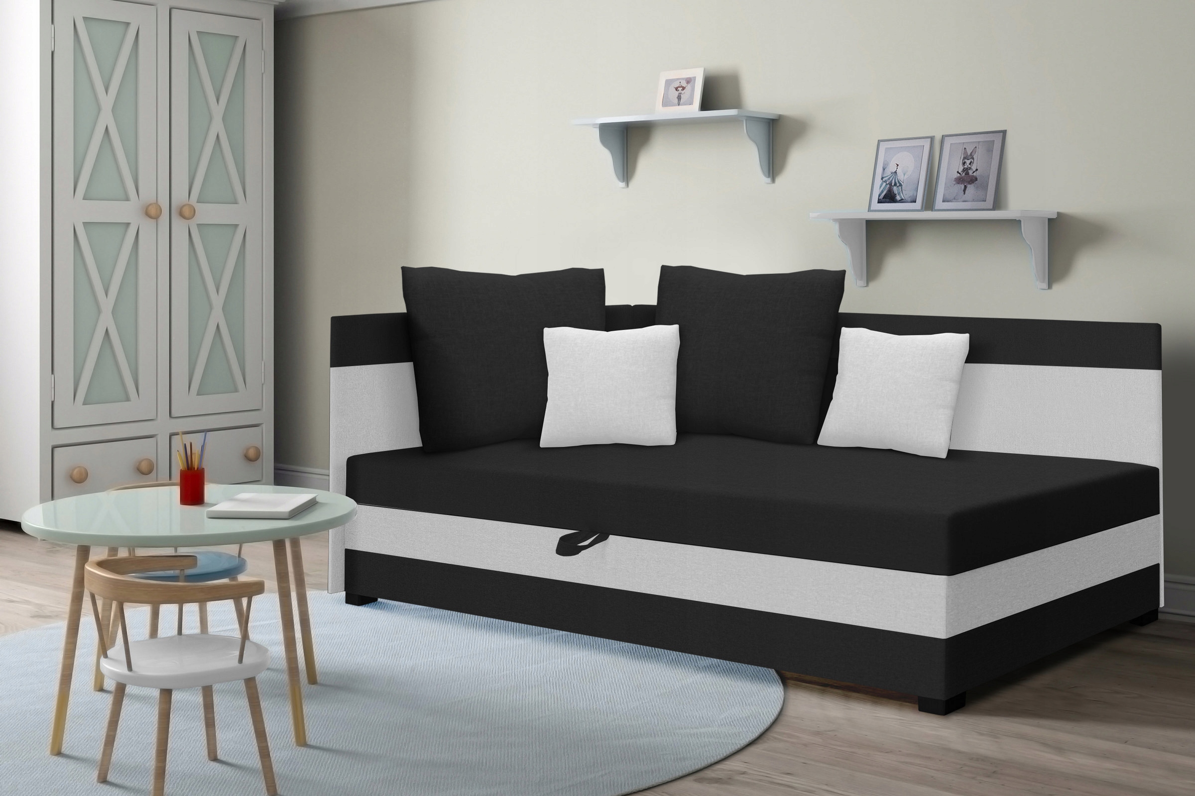 Łóżko jednoosobowe, tapczan Nela 80 cm +poduszki Rozmiar 80x200