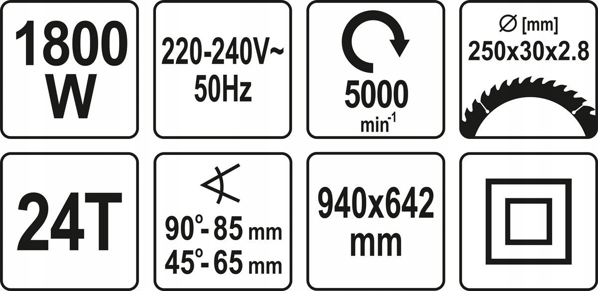 YATO PIŁA STOŁOWA 250MM PILARKA KRAJZEGA ELEKTRYCZNA 1800W YT-82165 Średnica tarczy 250 mm