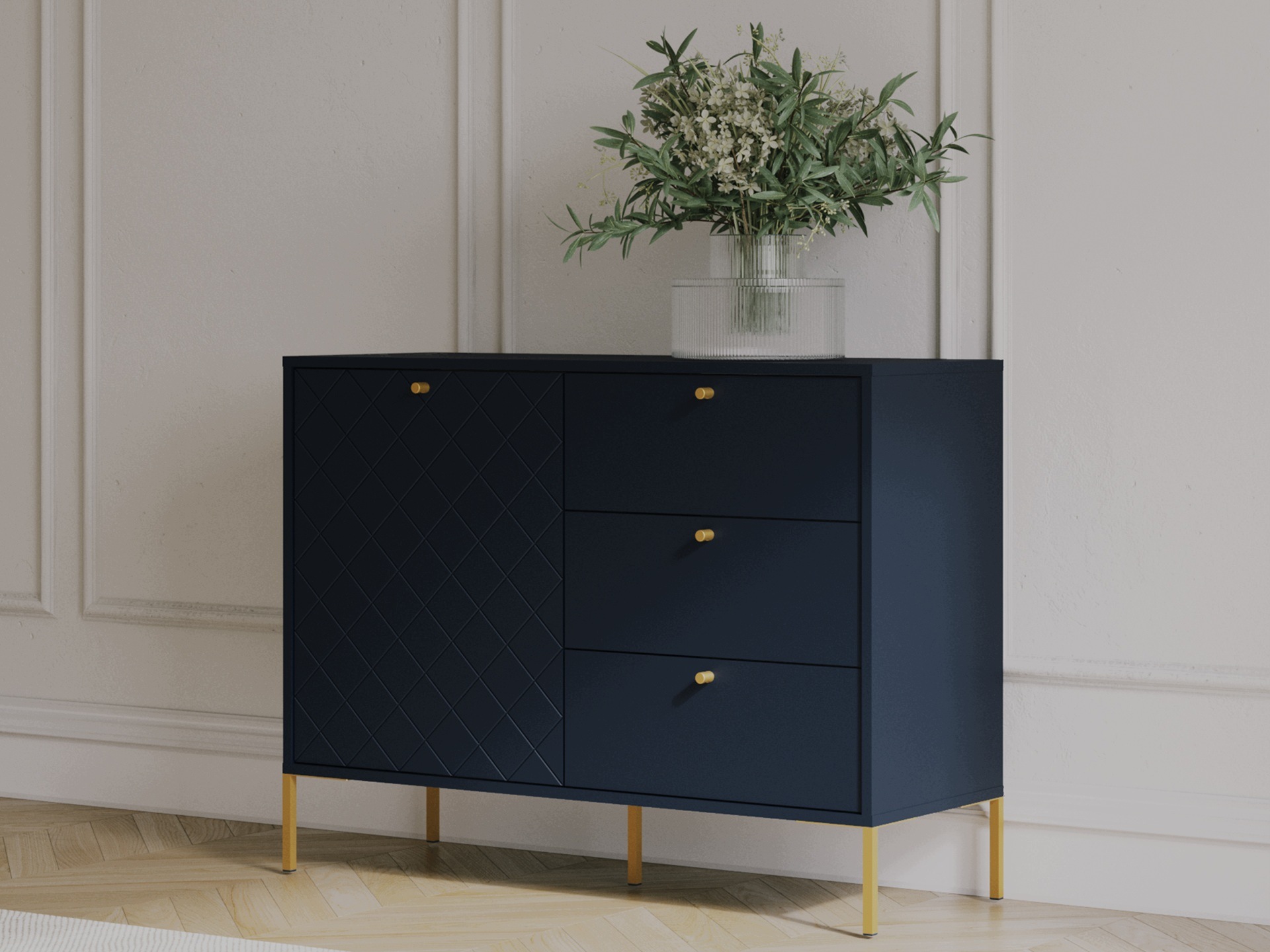 Diamante Komoda z półką 3 Szuflady Granatowa 104 cm