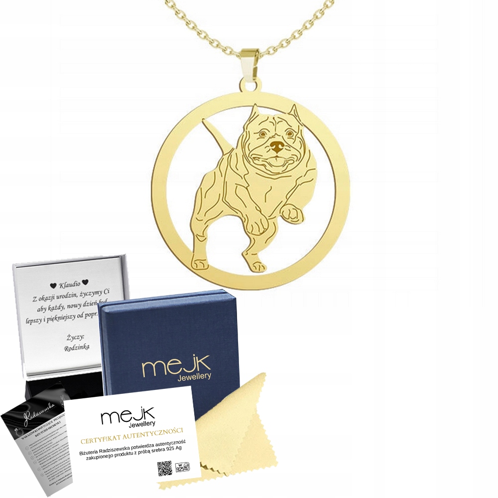Zlatý náhrdelník American Bully 925 Dárek Žena Řetízek Gravírování Bonus