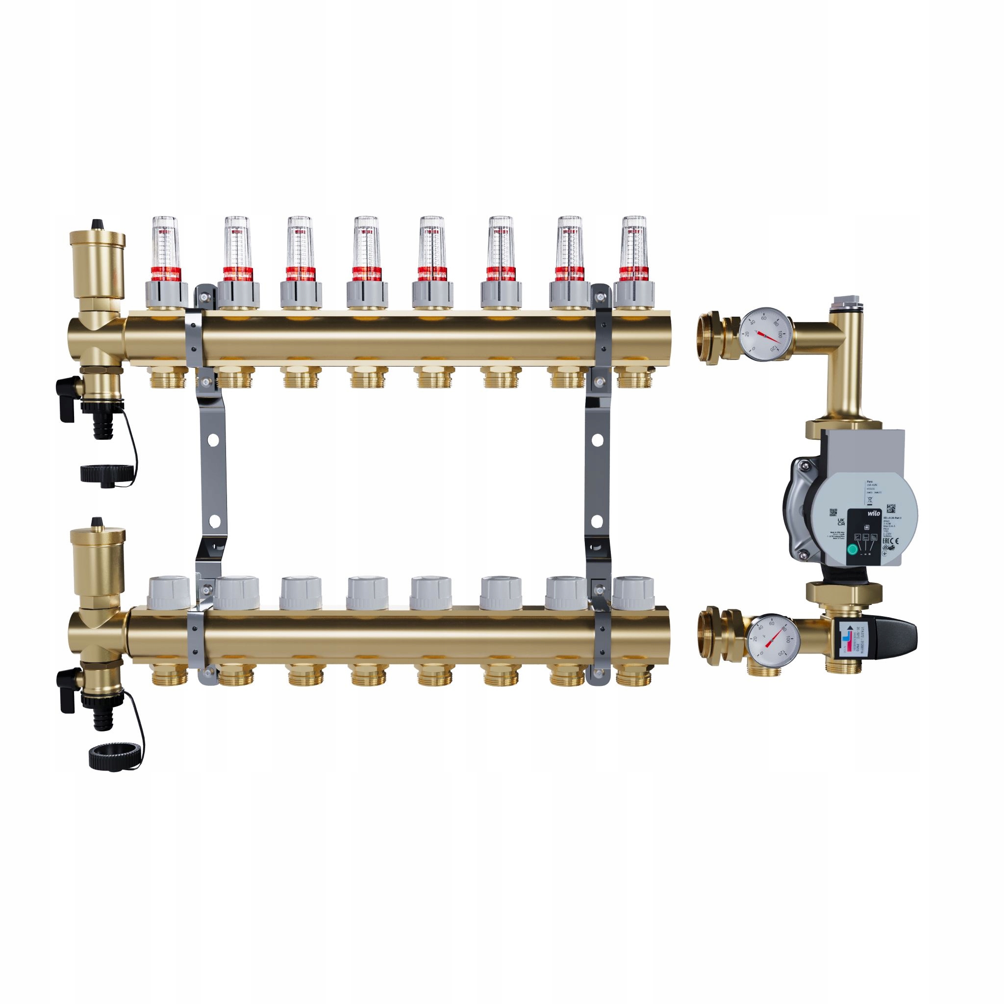 Rozdělovač pro podlahu 8 sekcí mosazný pro vytápění Čerpadlo Wilo