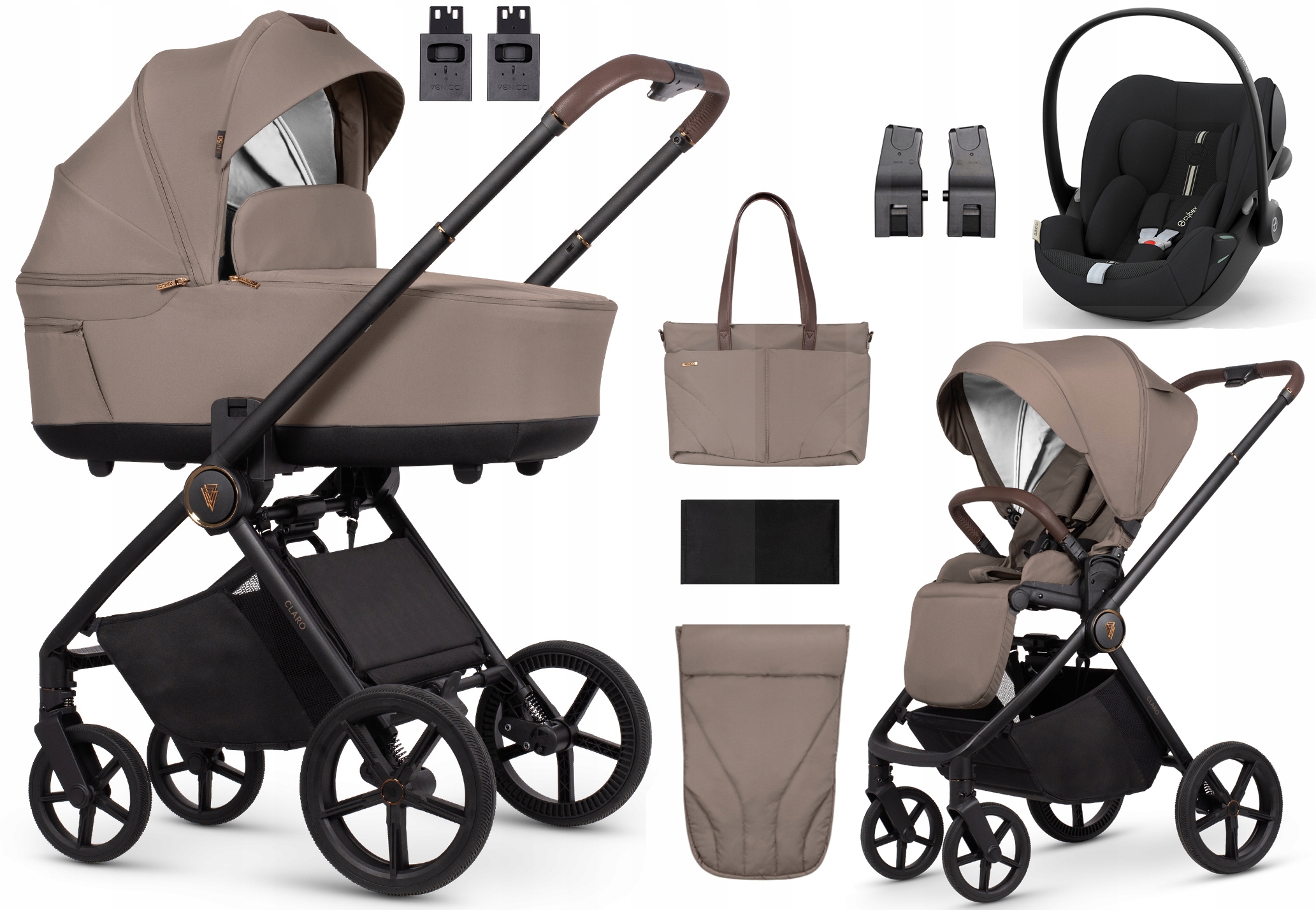 Wózek Venicci Claro Adaptery Fotelik Cybex Cloud G Plus Torba 3w1 Almond