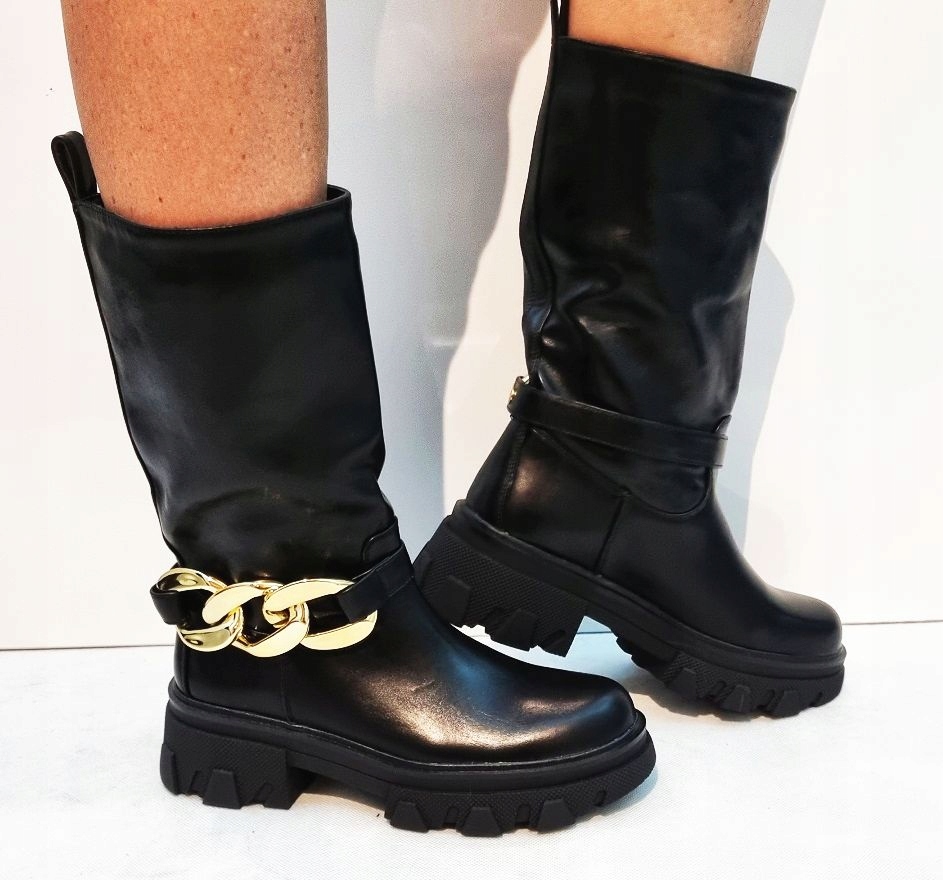 CZARNE ELASTYCZNE BOTKI BUTY TRAPERY 39