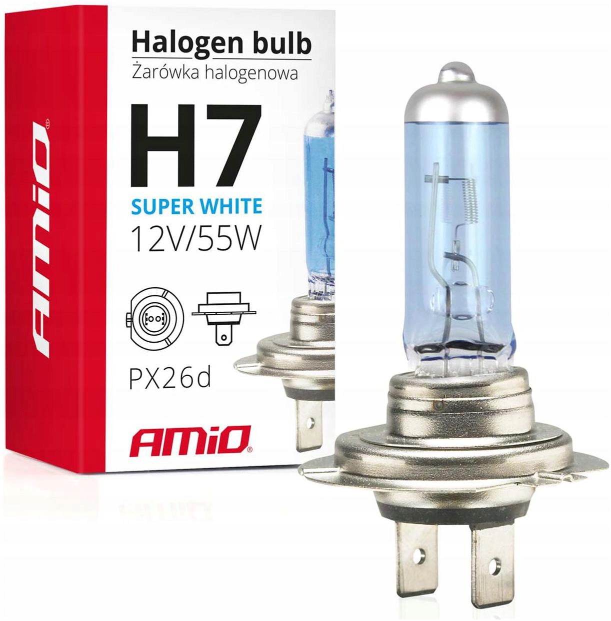 Żarówka H7 AMiO White 12V 55W Halogenowa Blue 4200K Biała Z Homologacją